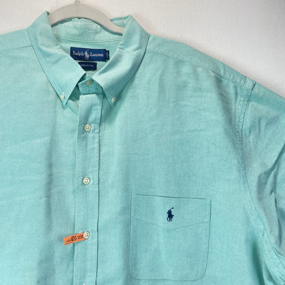 Ralph Lauren Short Sleeve Oxford Shirt Mens 3X Big Mint Green Cotton Button Down